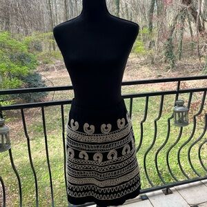 Desigual Black Skirt with Cream Embroidered Bands XL
